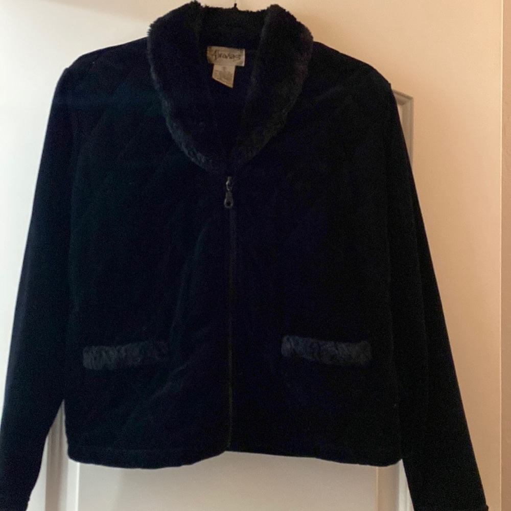 Abraxas, Velour jacket and pants, black.  Size Small.